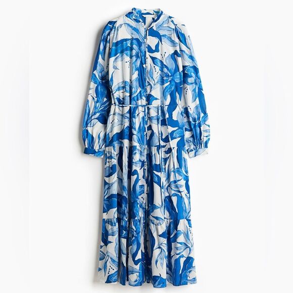 H&M Tiered Maxi Dress White Floral Rayon Cotton New - Picture 5 of 10